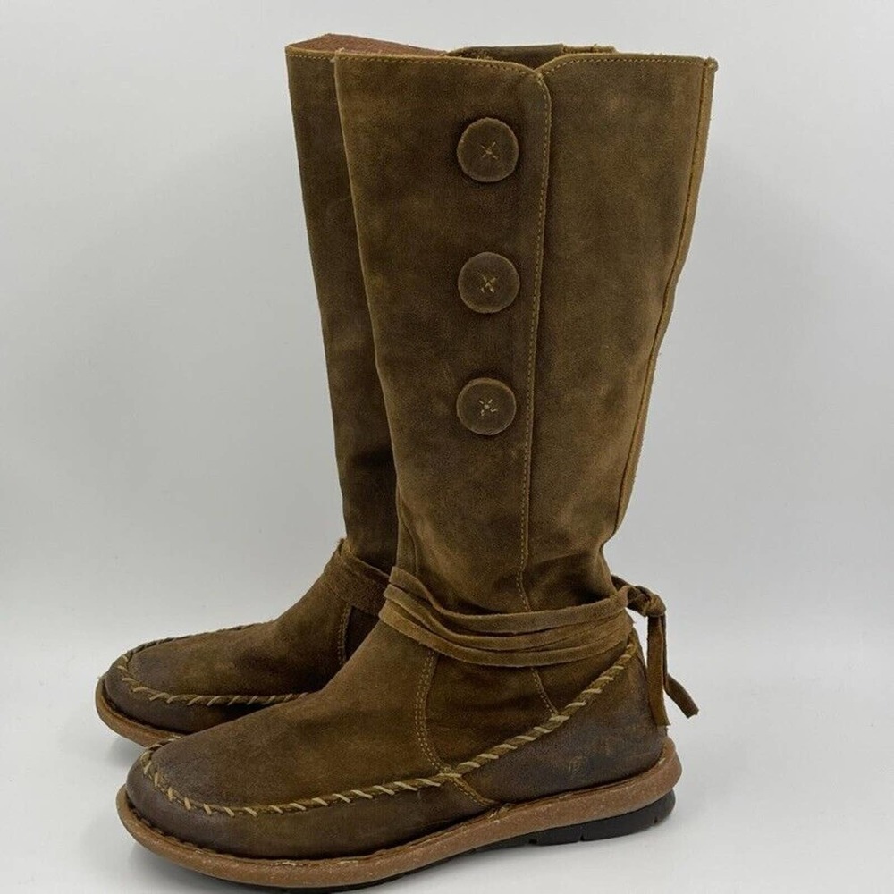 🤎 Born Boots Womens 6.5 Brown Torrey Moccasin Distressed Leather Suede Tall